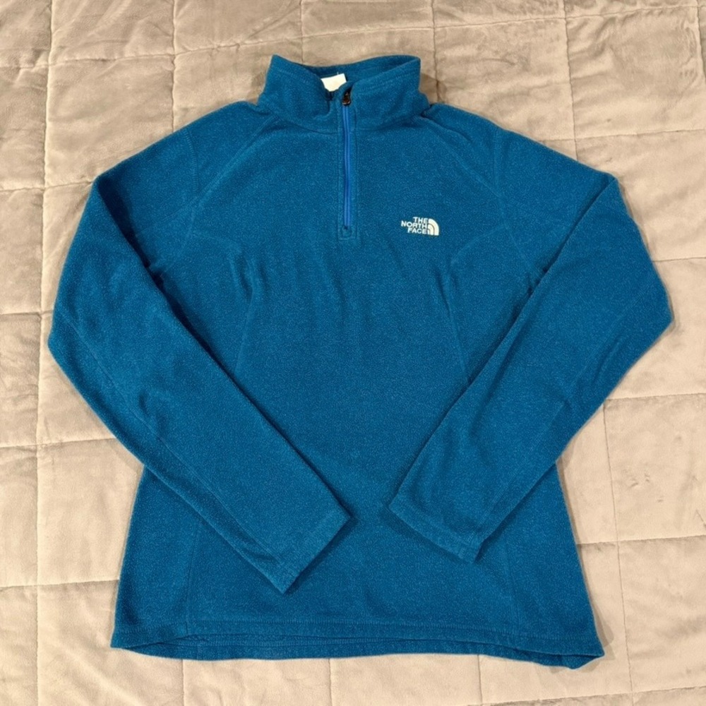 The North Face TKA 100 Fleece Pullover Womens M Teal Blue Quarter Zip Jacket